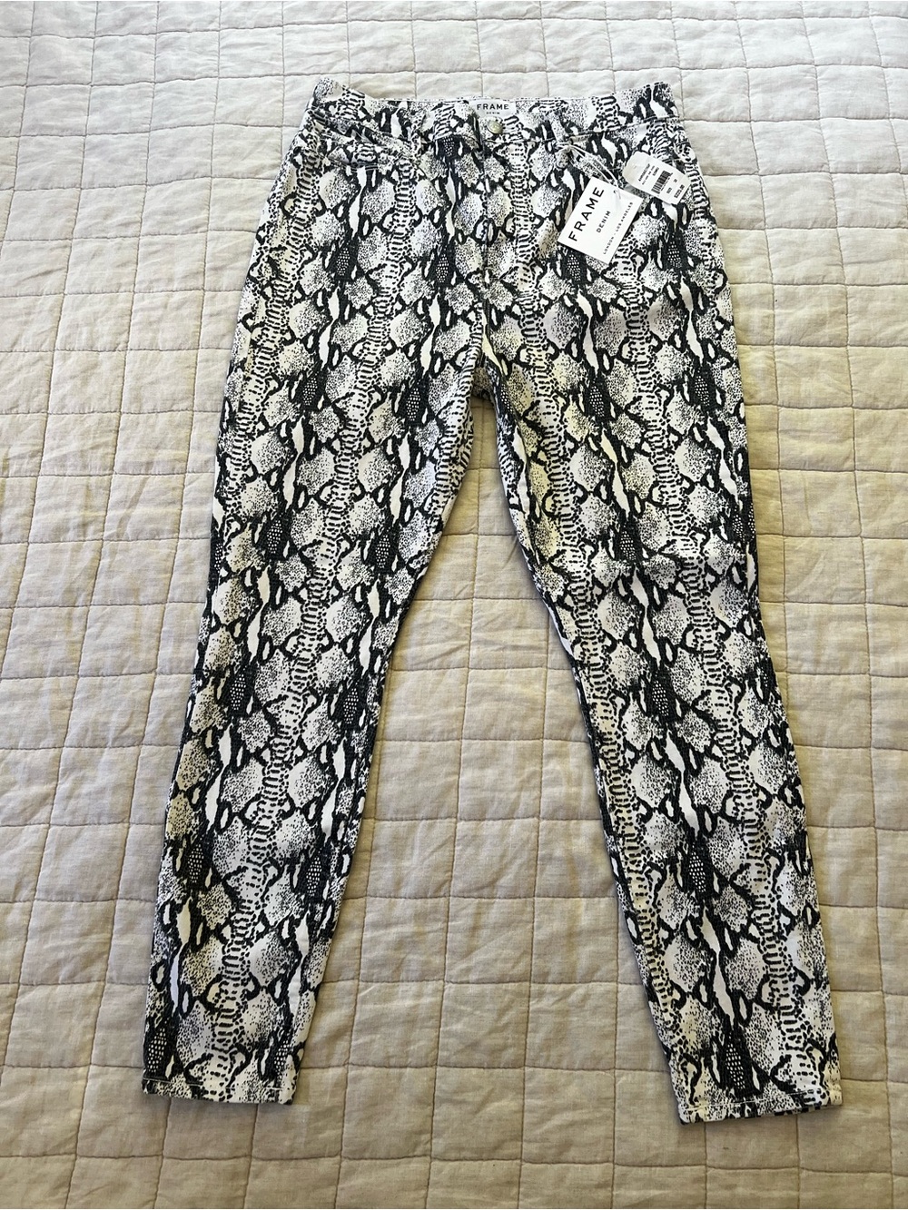 FRAME Ali High Rise Cigarette Jeans - Black & White Snake Print